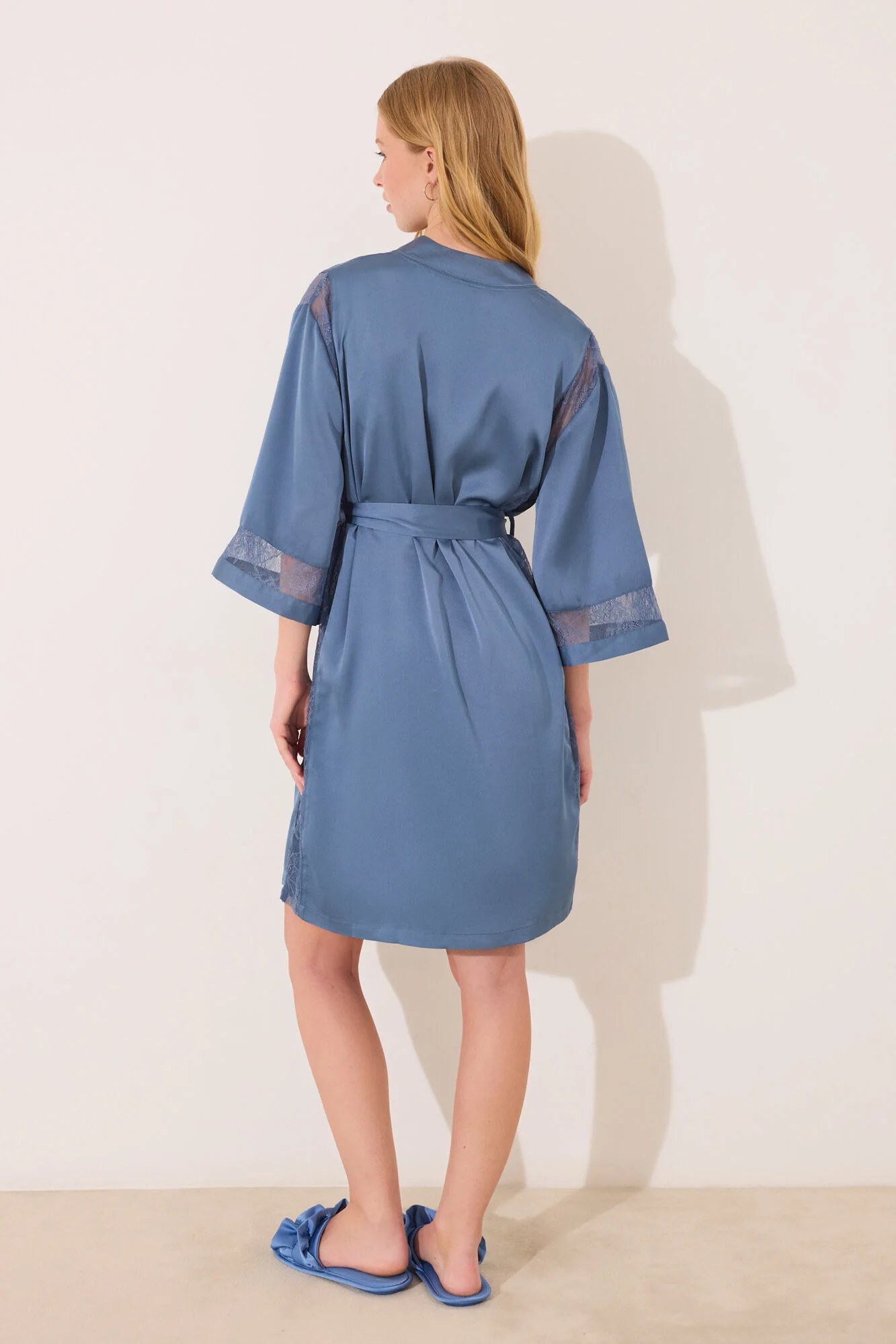 Blue chiffon fabric midi robe - Image 4