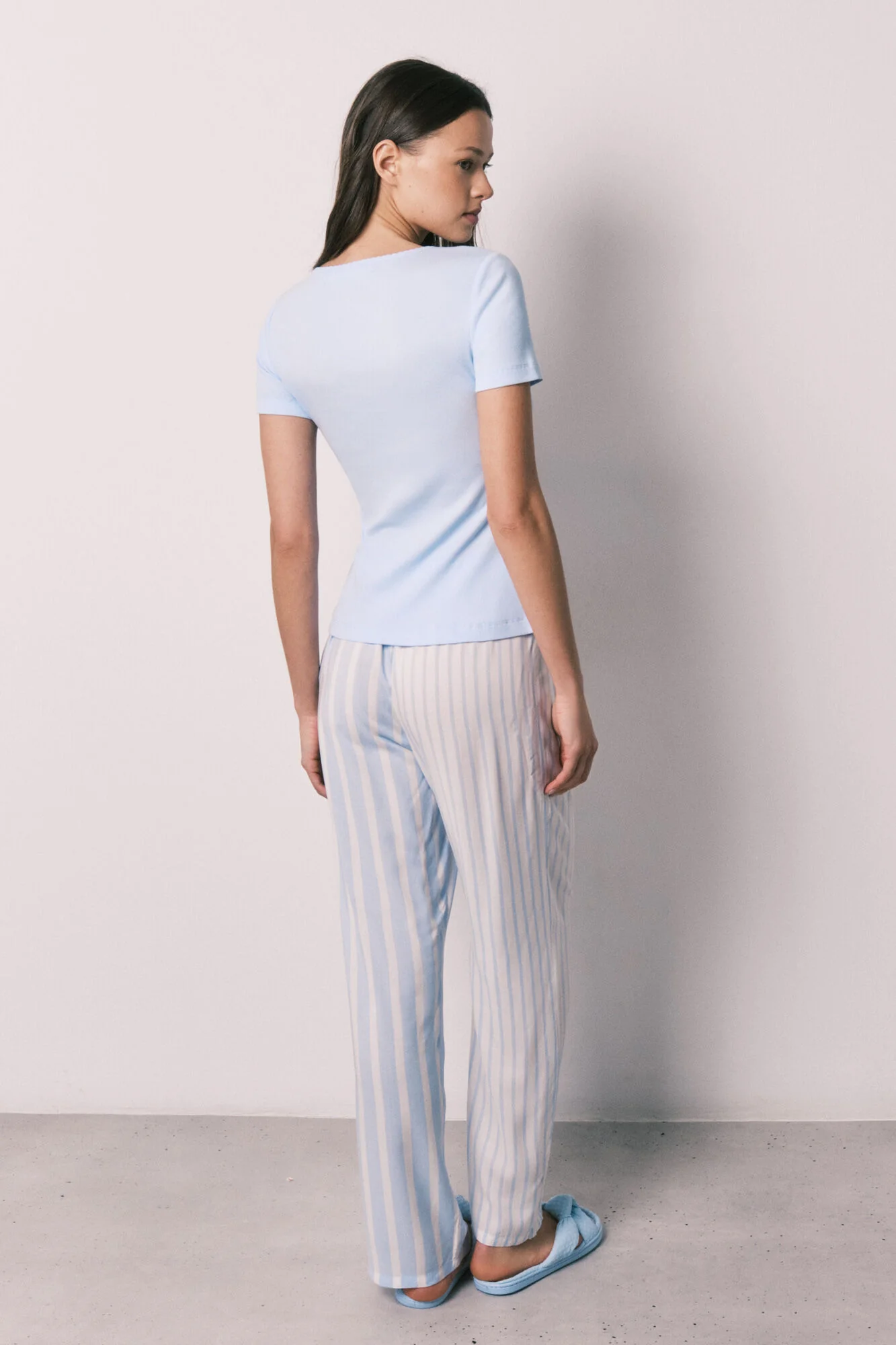 Blue cotton and viscose short sleeve long pyjamas - Image 5