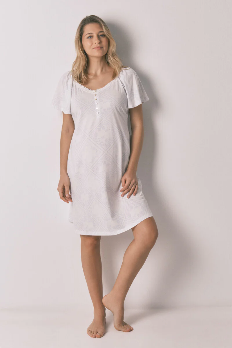 Blue cotton maternity nightgown with ruffle - Image 2