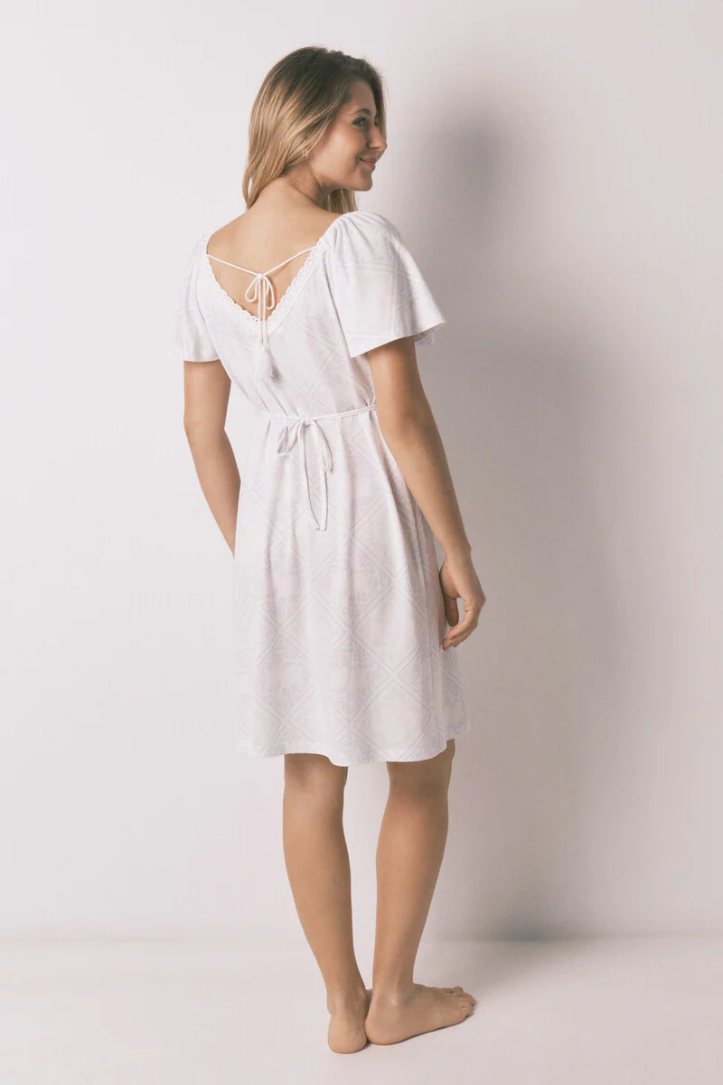 Blue cotton maternity nightgown with ruffle - Image 5