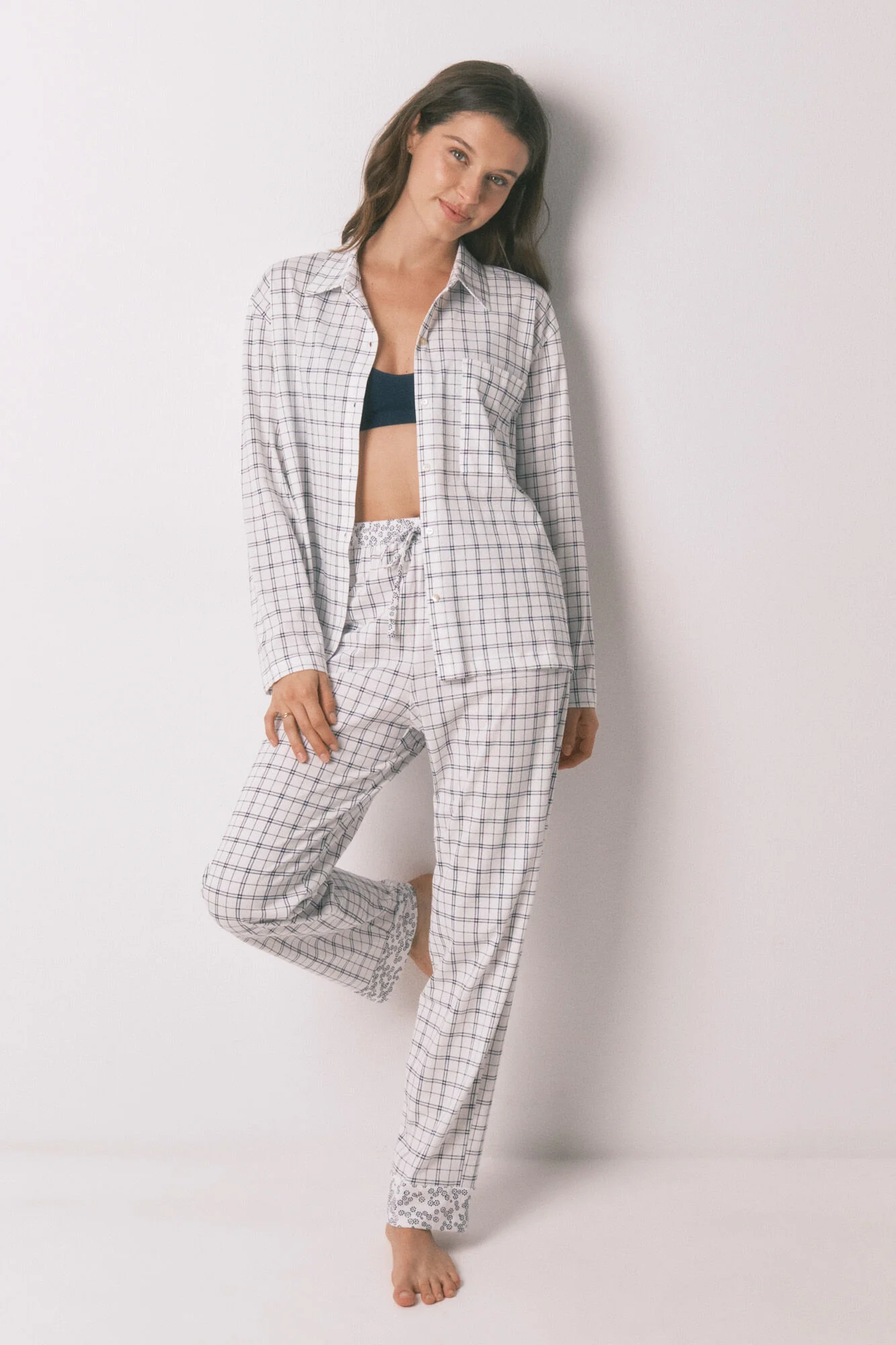 Blue cotton plaid classic pyjamas