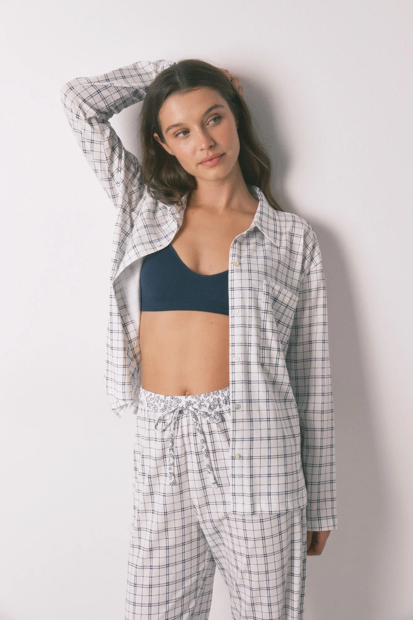 Blue cotton plaid classic pyjamas - Image 6