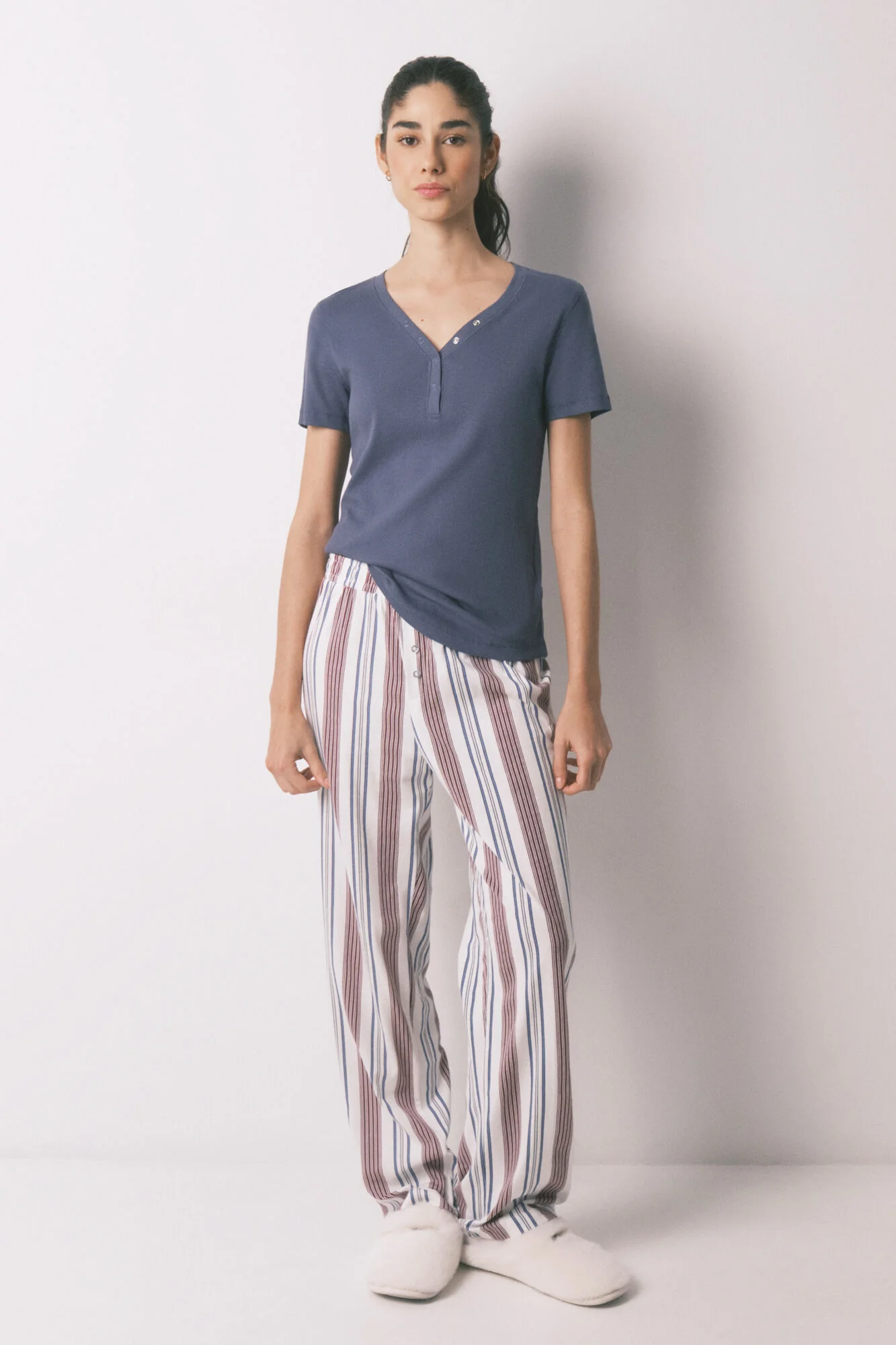 Blue cotton ribbed short sleeve T-shirt - Image 3