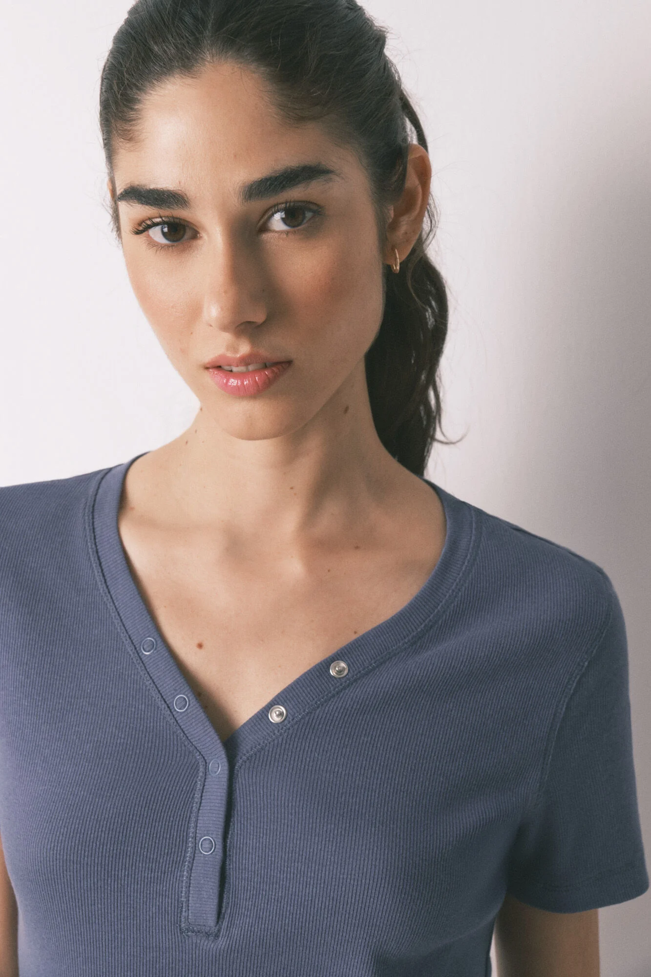 Blue cotton ribbed short sleeve T-shirt - Image 4