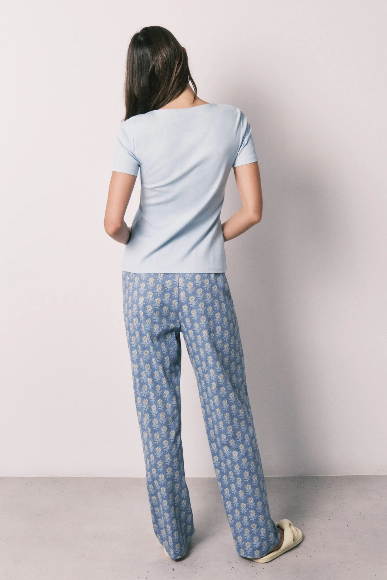 Blue cotton short sleeve long pyjamas - Image 5