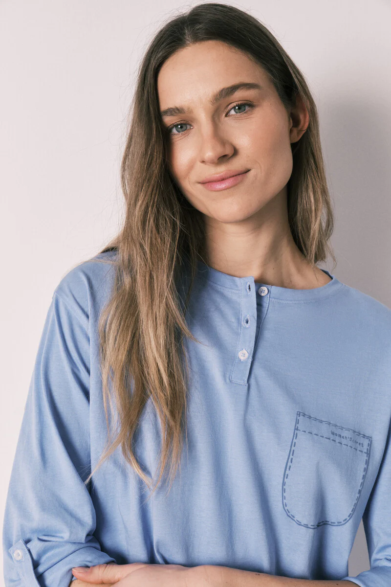 Blue cotton striped long pyjama - Image 2