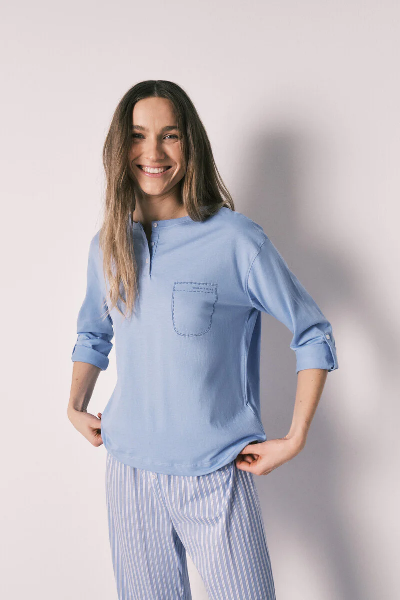 Blue cotton striped long pyjama - Image 4