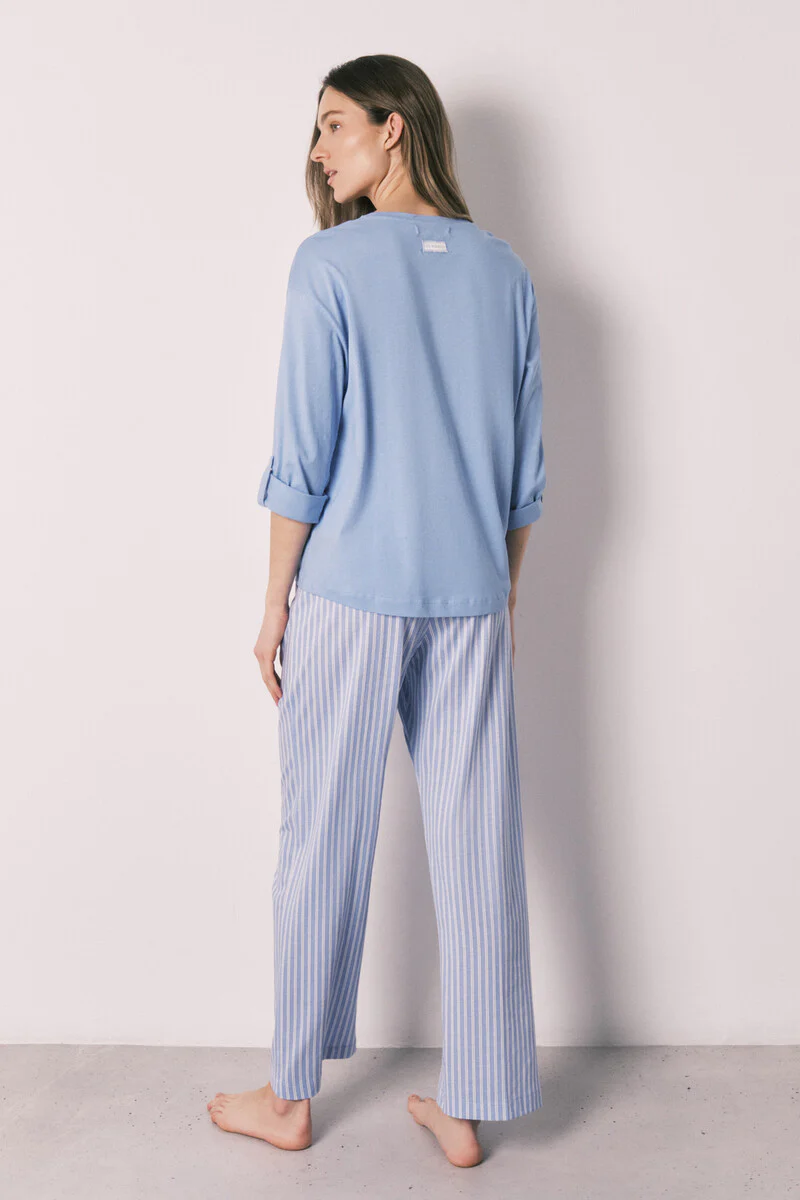 Blue cotton striped long pyjama - Image 5