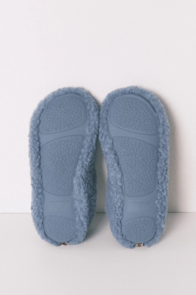 Blue faux shearling slippers - Image 3