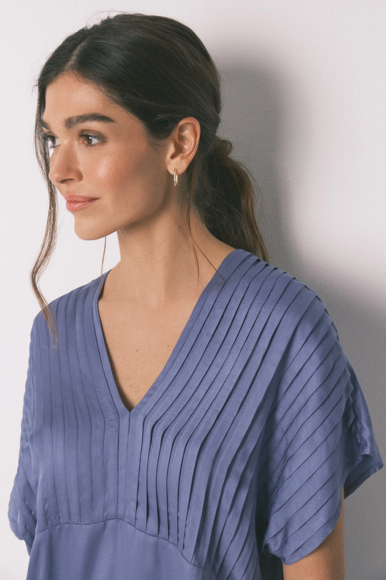 Blue long pyjamas with pleated neckline - Image 2