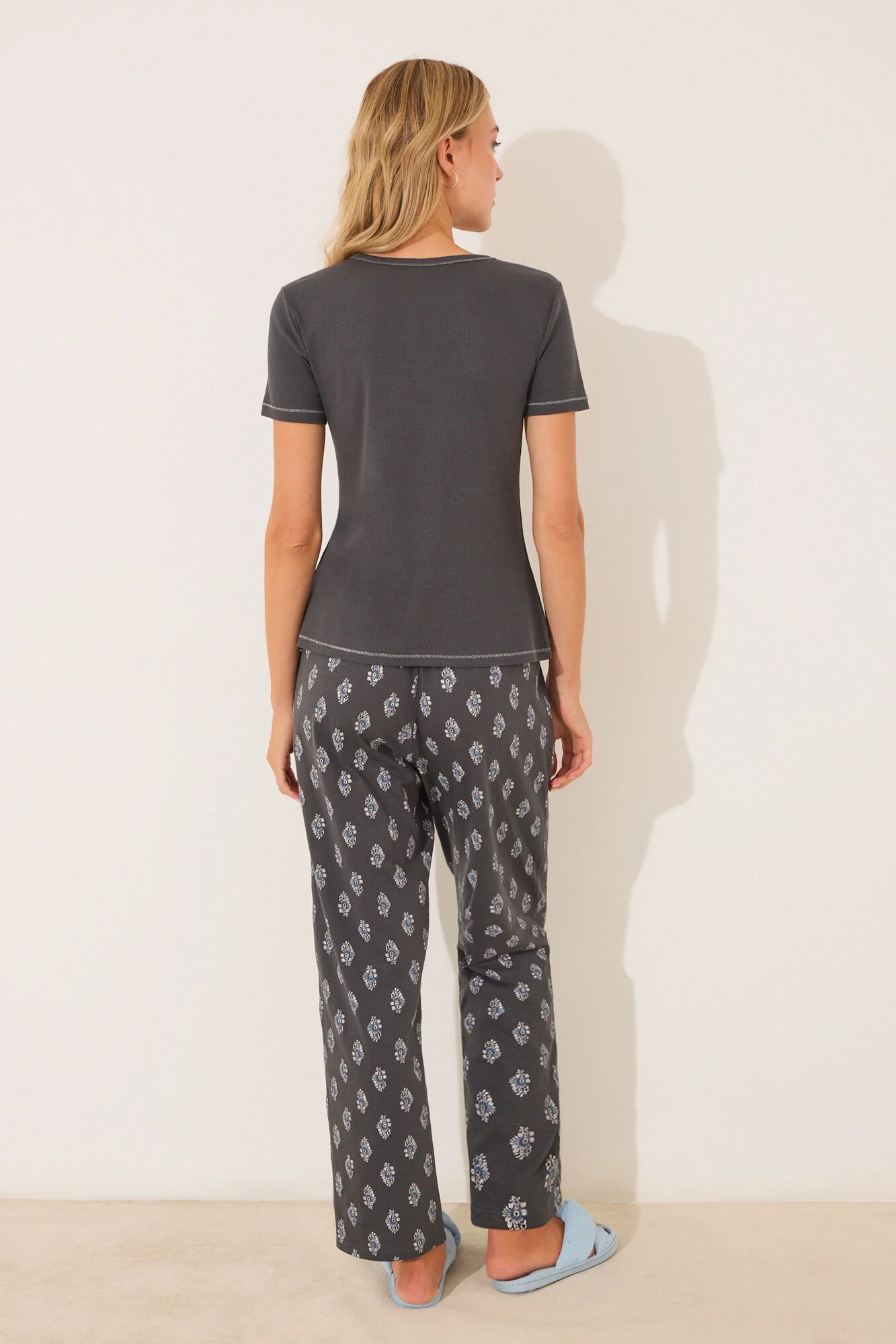 Blue paisley cotton long pyjamas - Image 4