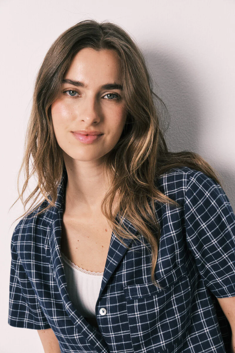 Blue plaid cotton classic pyjamas - Image 4