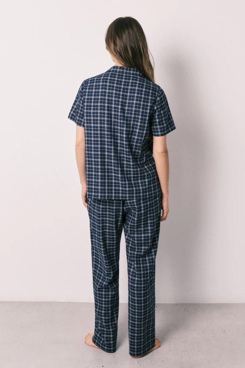 Blue plaid cotton classic pyjamas - Image 5