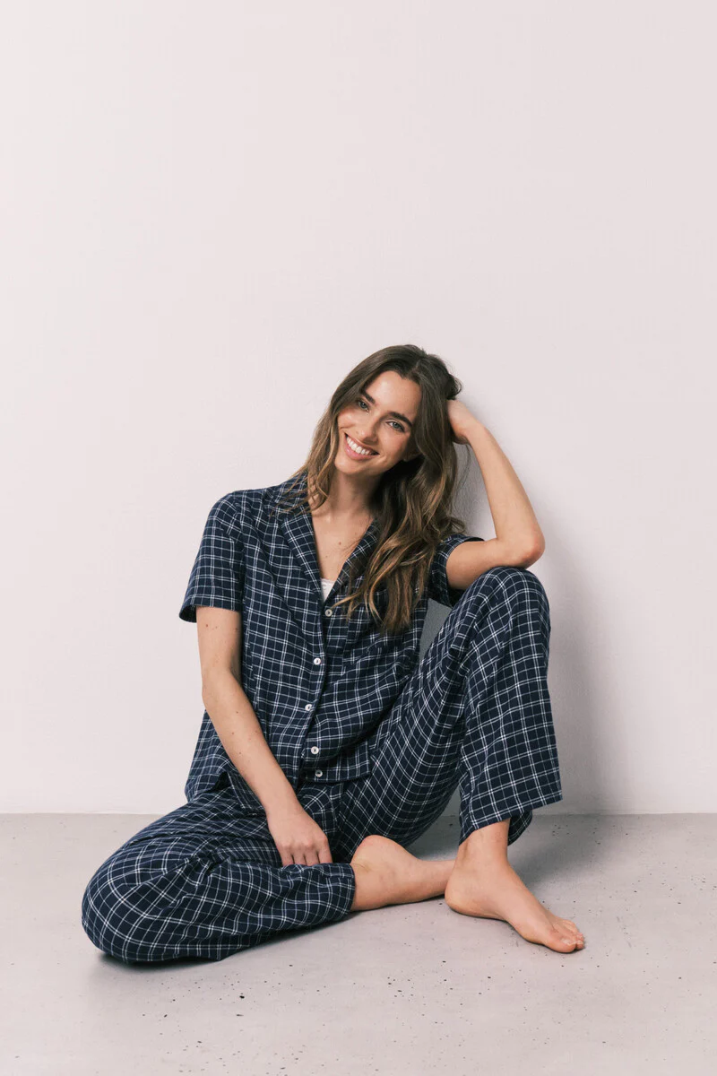 Blue plaid cotton classic pyjamas - Image 6