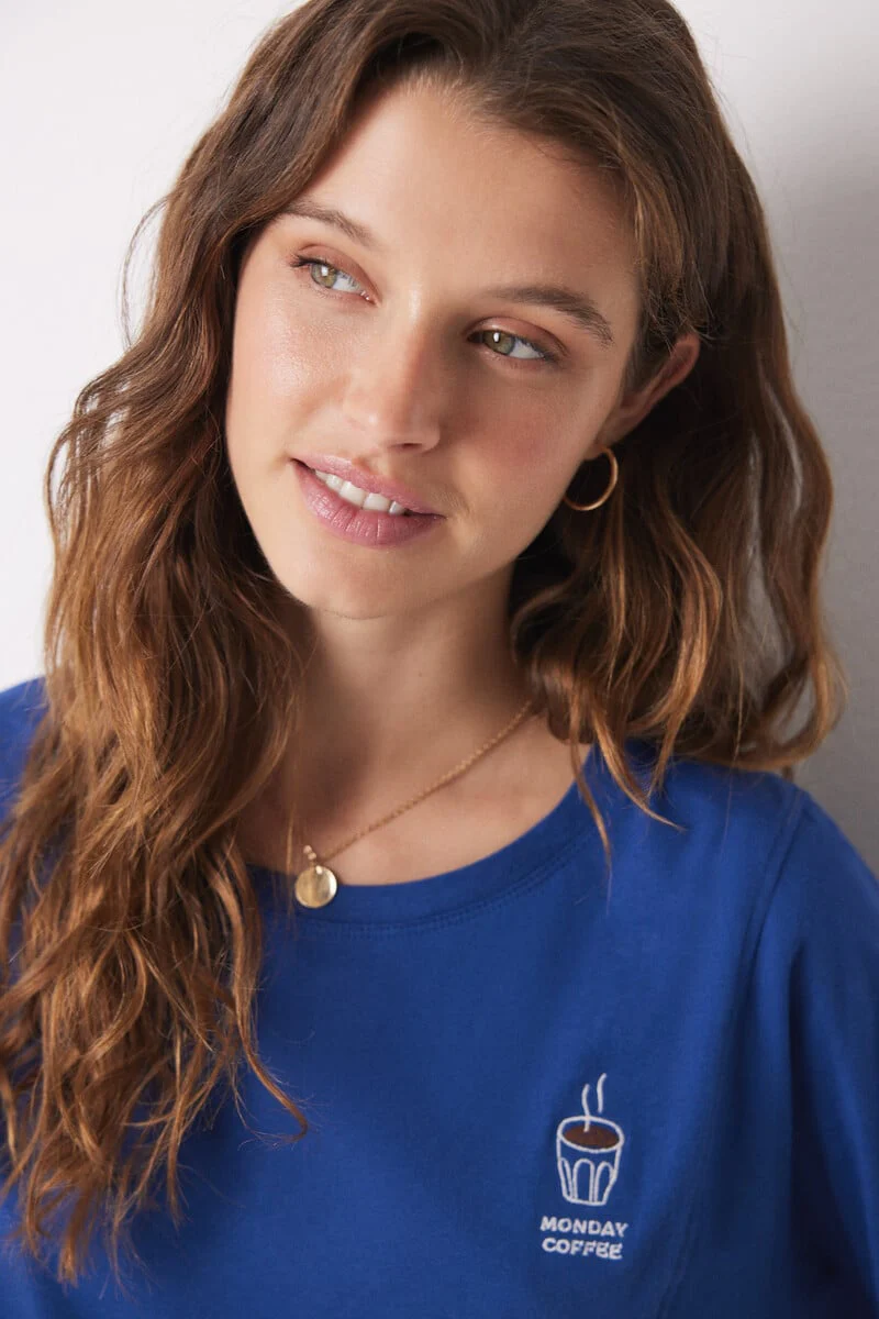 100% cotton blue sleeve t-shirt - Image 3