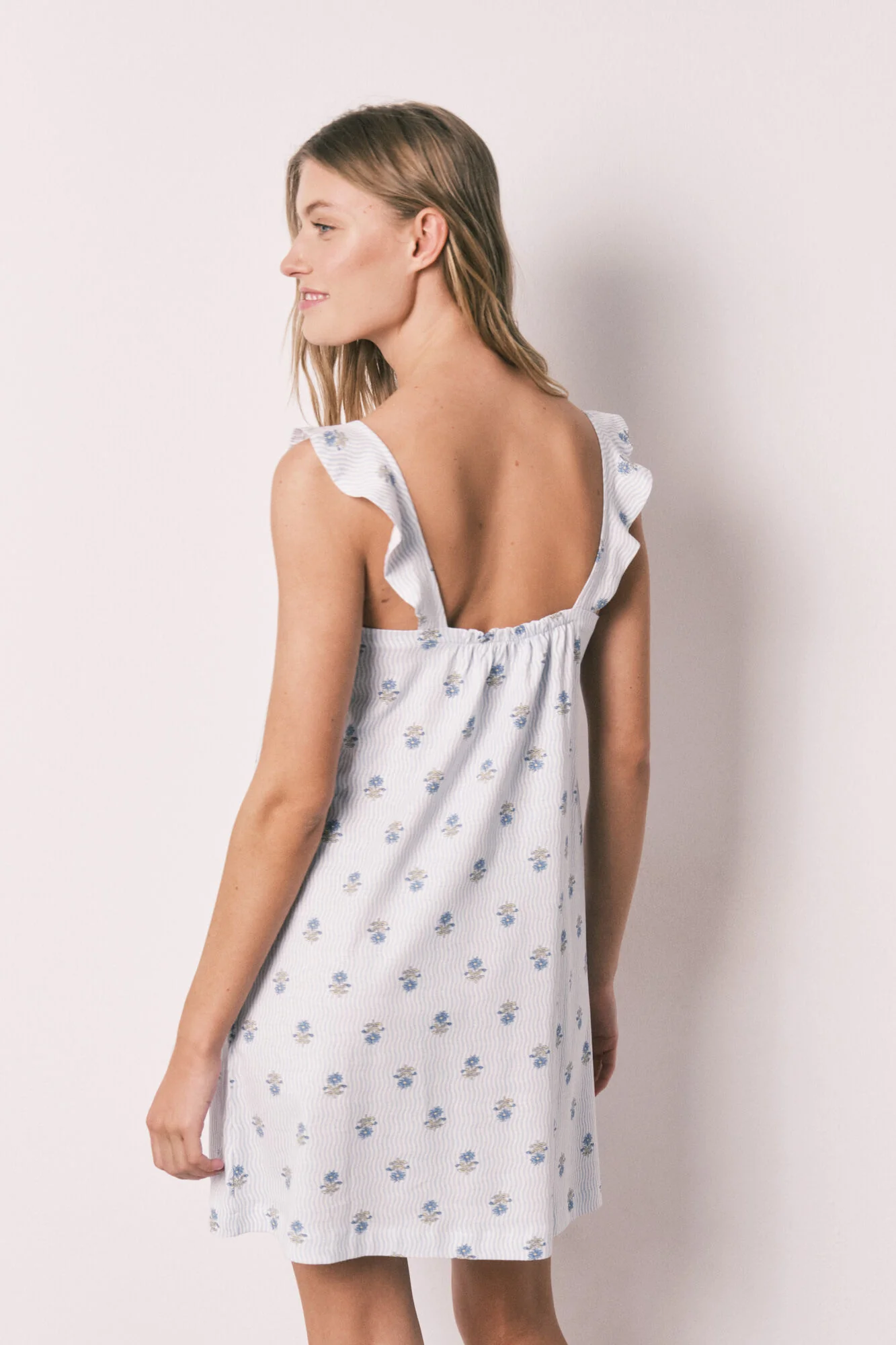 Blue printed cotton short nightgown - Image 4