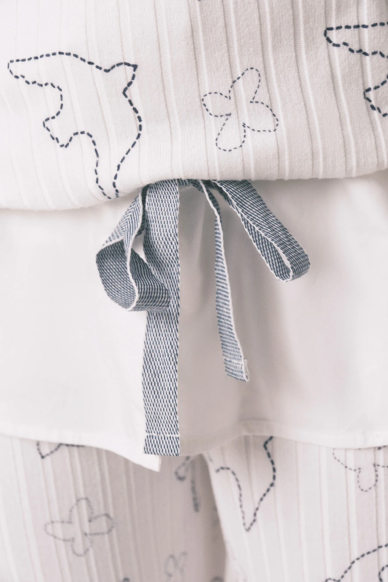 Blue ribbed bird print long pyjamas - Image 3