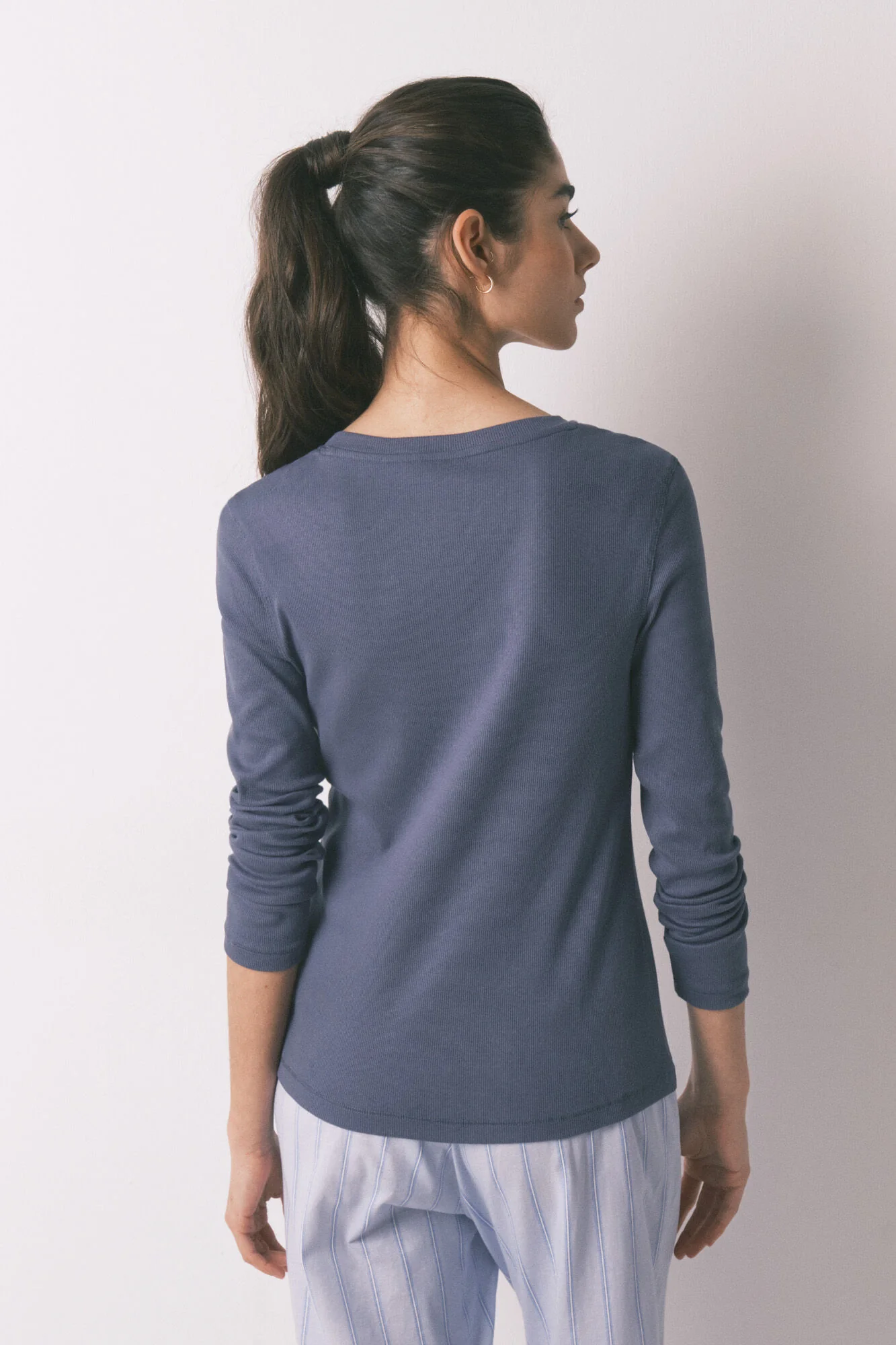 Blue ribbed cotton long sleeve T-shirt - Image 2