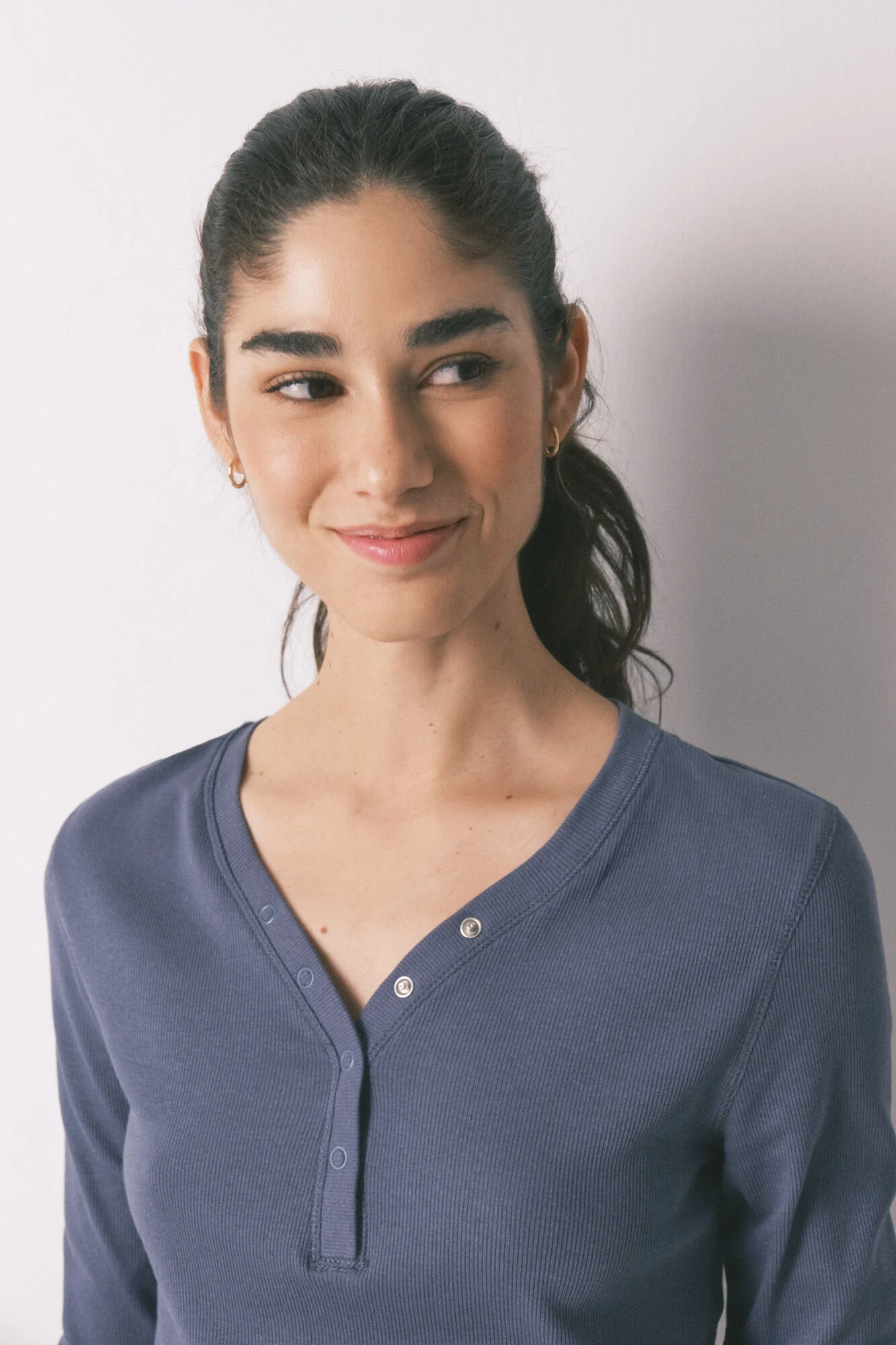 Blue ribbed cotton long sleeve T-shirt - Image 3