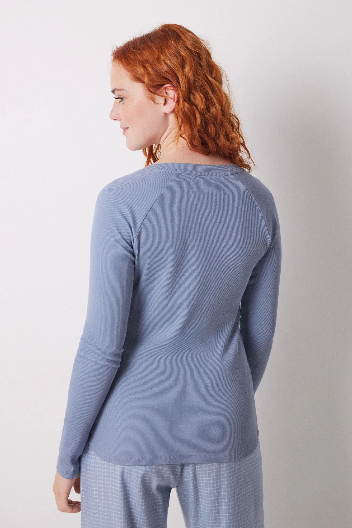 Blue ribbed long sleeve T-shirt - Image 2