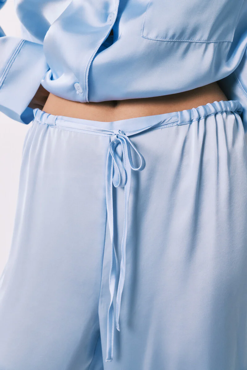 Blue satin classic long pyjamas - Image 6