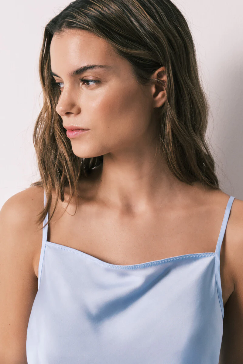 Blue satin strappy midi nightgown - Image 4