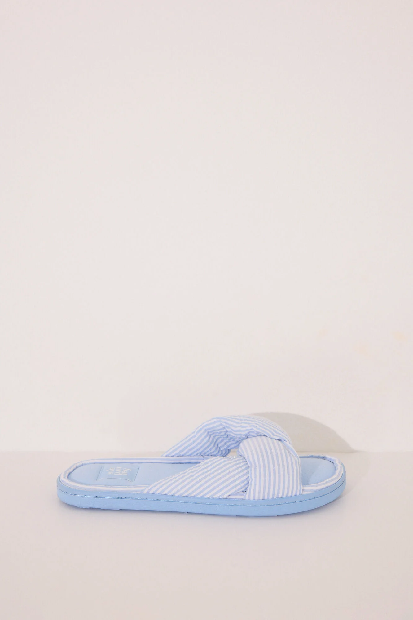 Blue seersucker slippers
