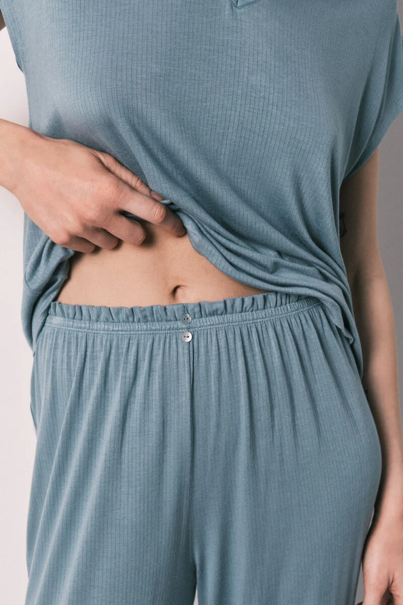 Blue soft-touch viscose capri pajamas - Image 4