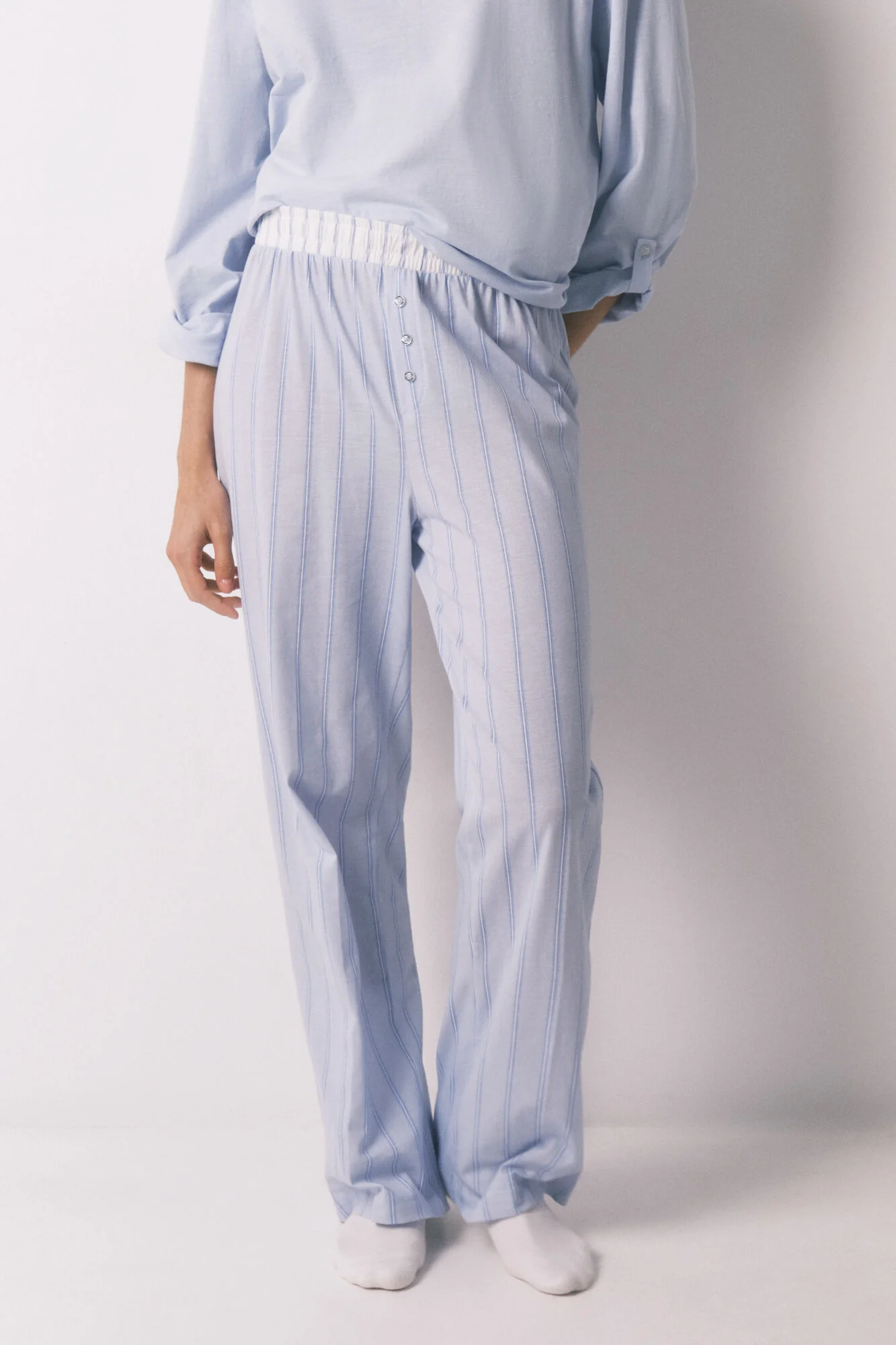 Blue striped 100% cotton long trousers - Image 4
