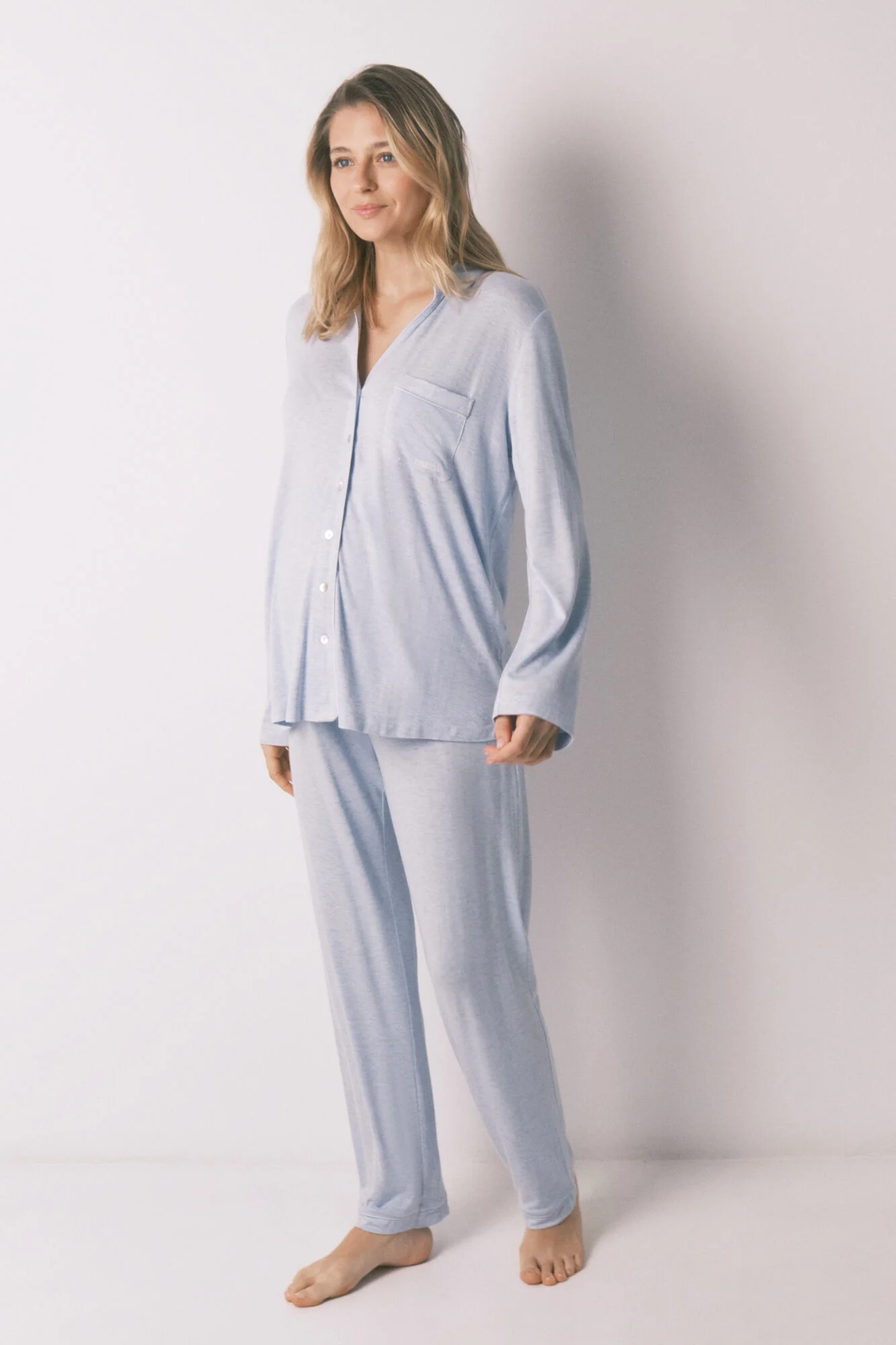 Blue super soft maternity classic long pyjamas