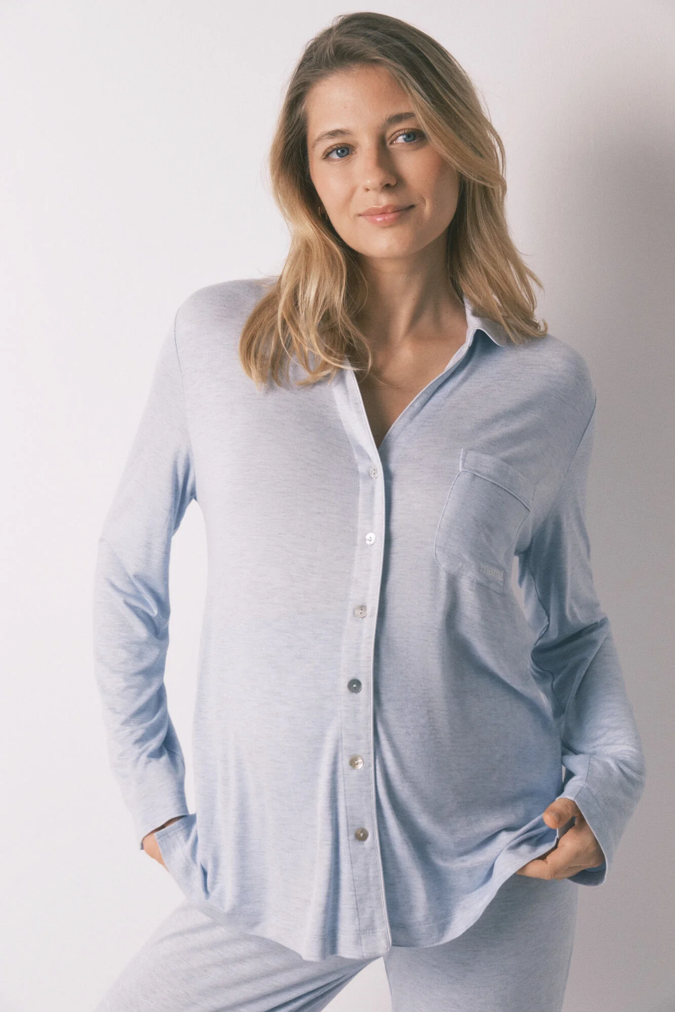 Blue super soft maternity classic long pyjamas - Image 6
