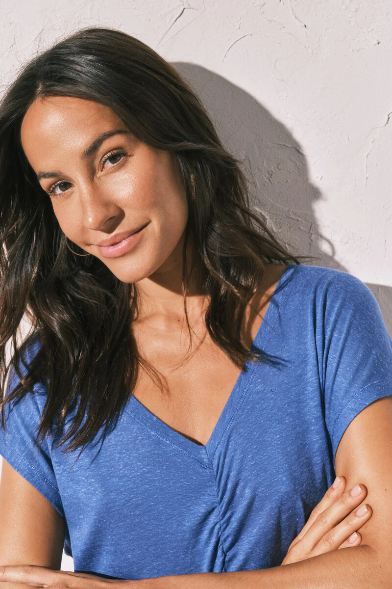 Blue viscose linen cropped t-shirt - Image 2