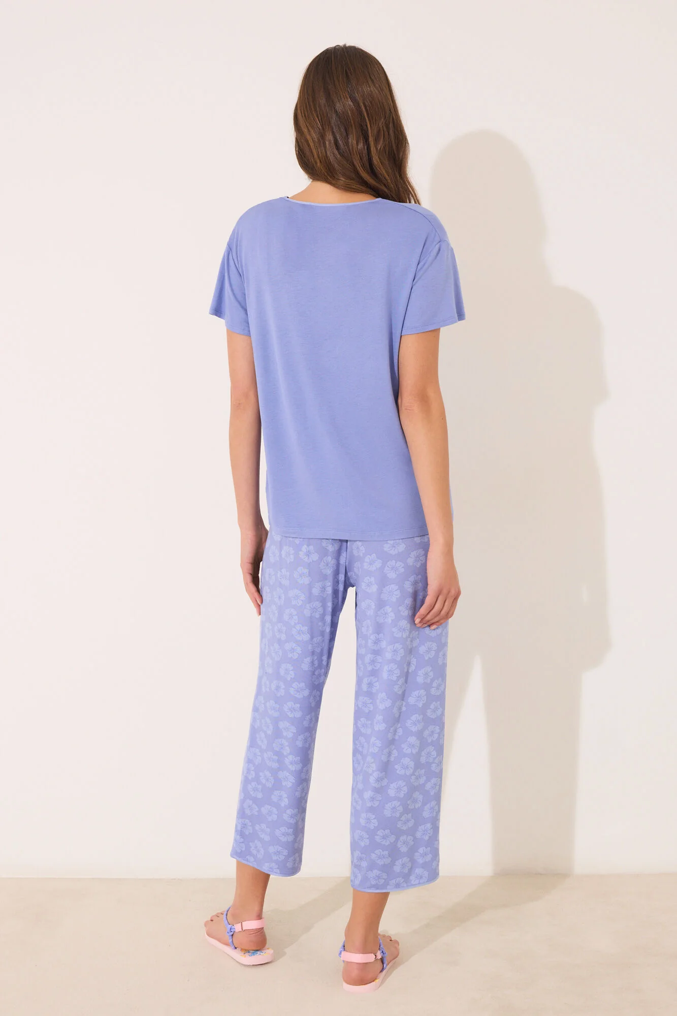 Blue viscose short sleeve Capri pyjamas - Image 4