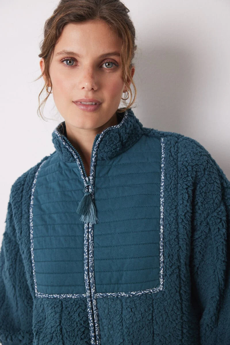 Short green padded faux shearling robe - Image 4