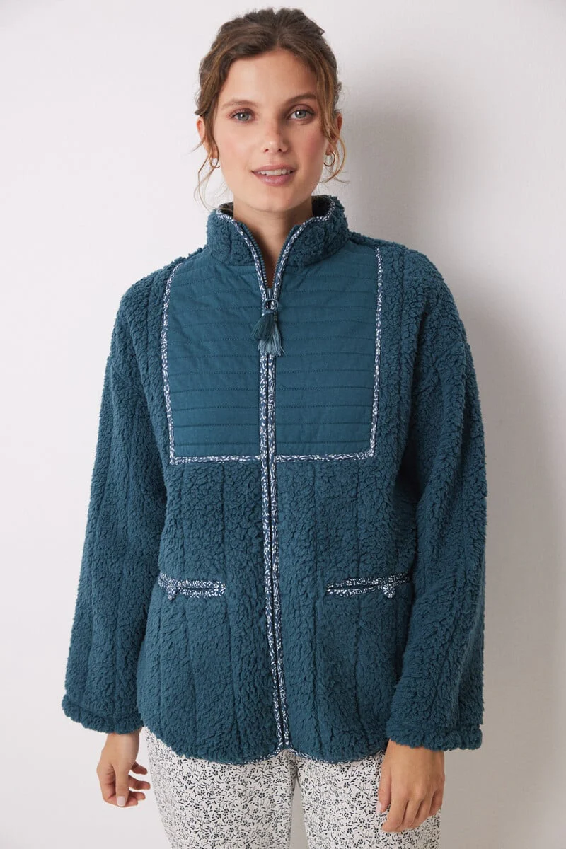 Short green padded faux shearling robe - Image 5