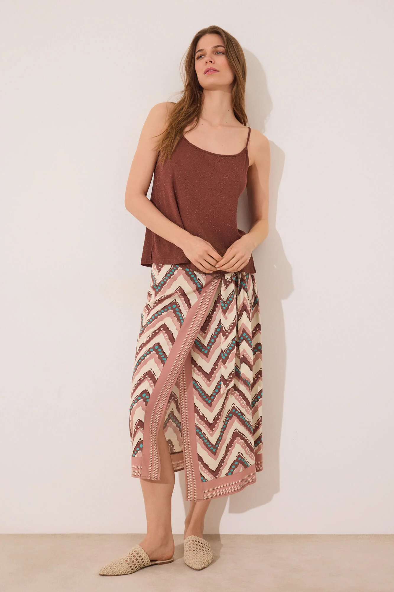 Brown ribbed vest top