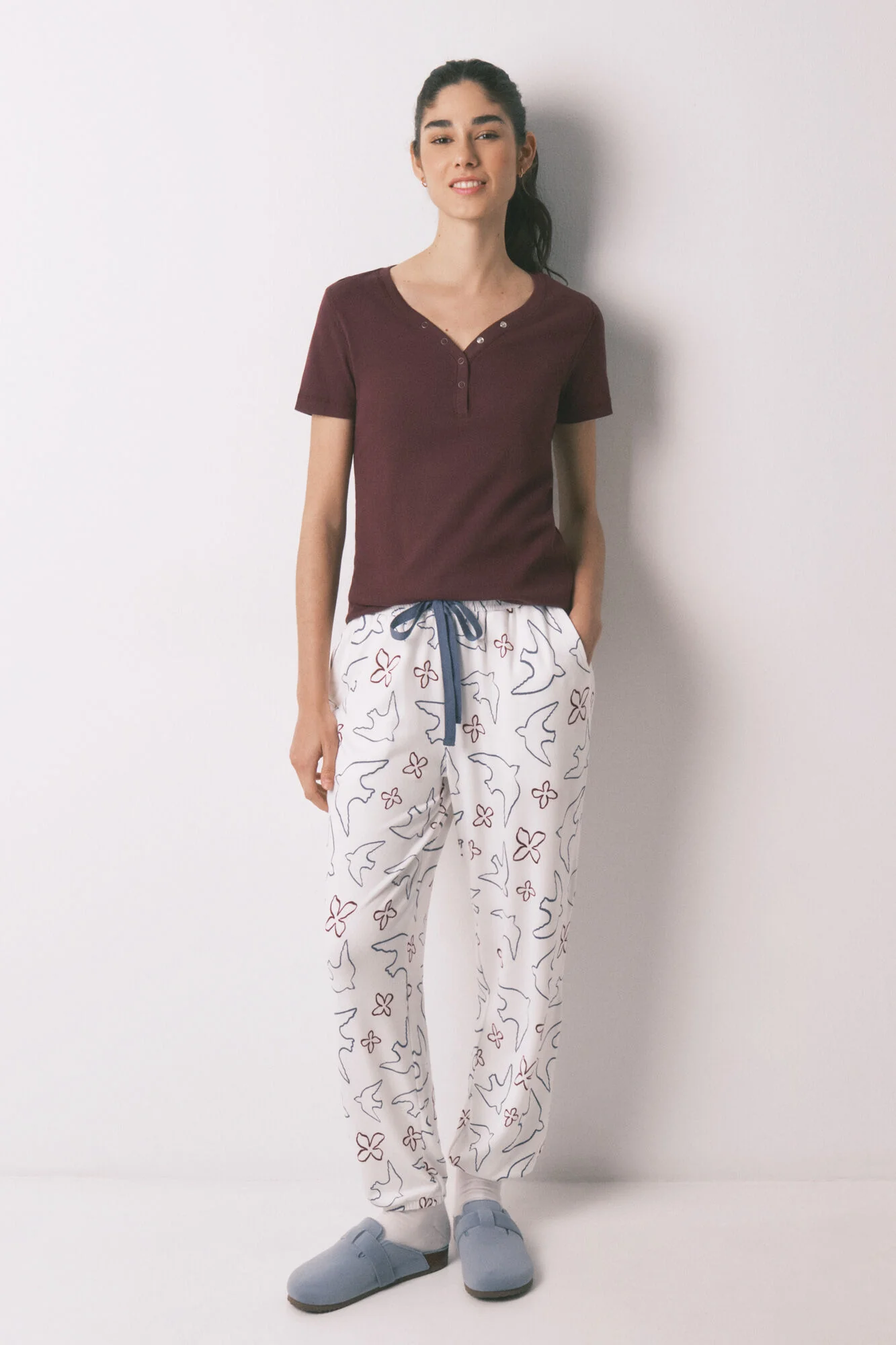 Burgundy ribbed cotton short sleeve T-shirt - Image 3