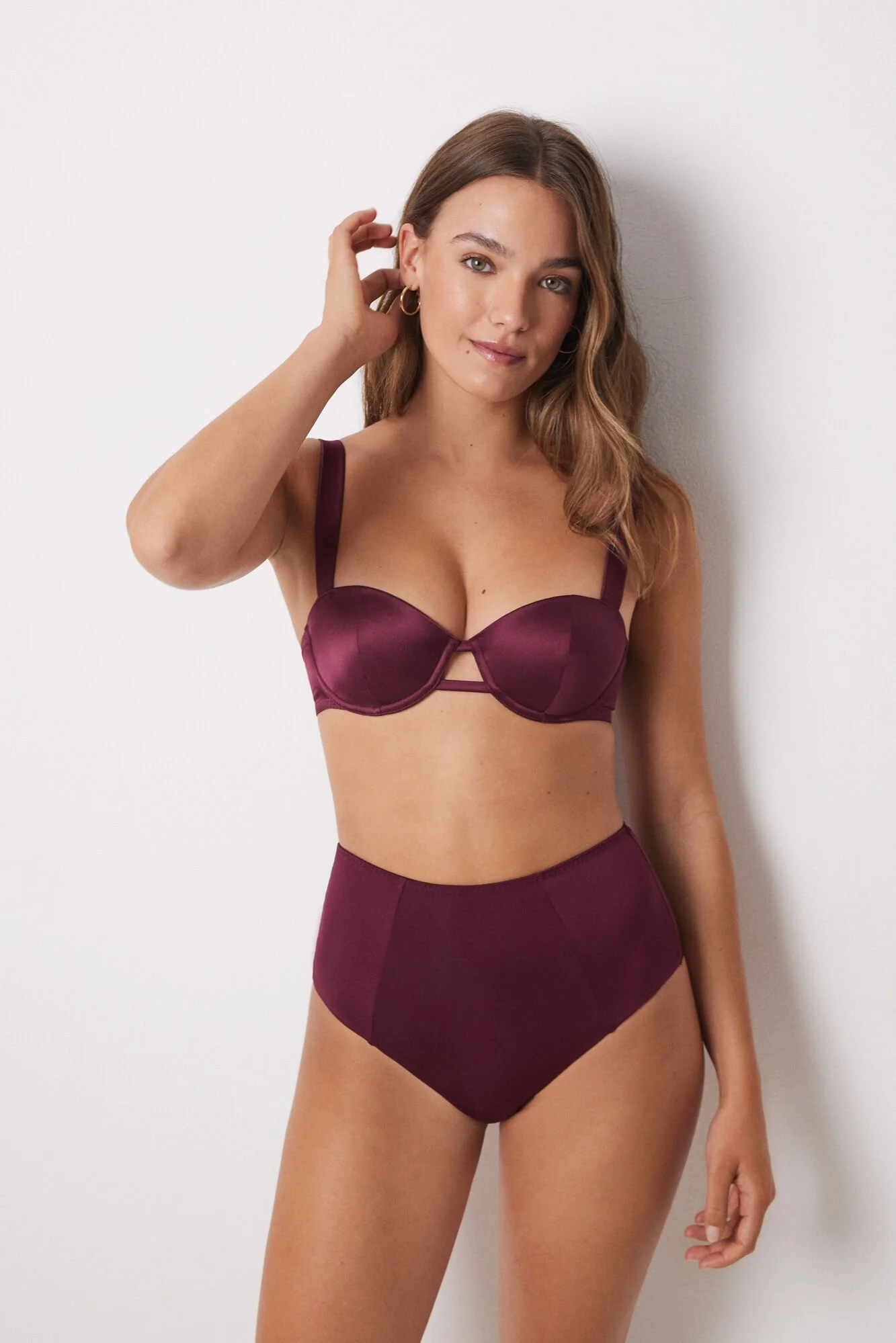 Burgundy satin high-waist briefs - Image 6