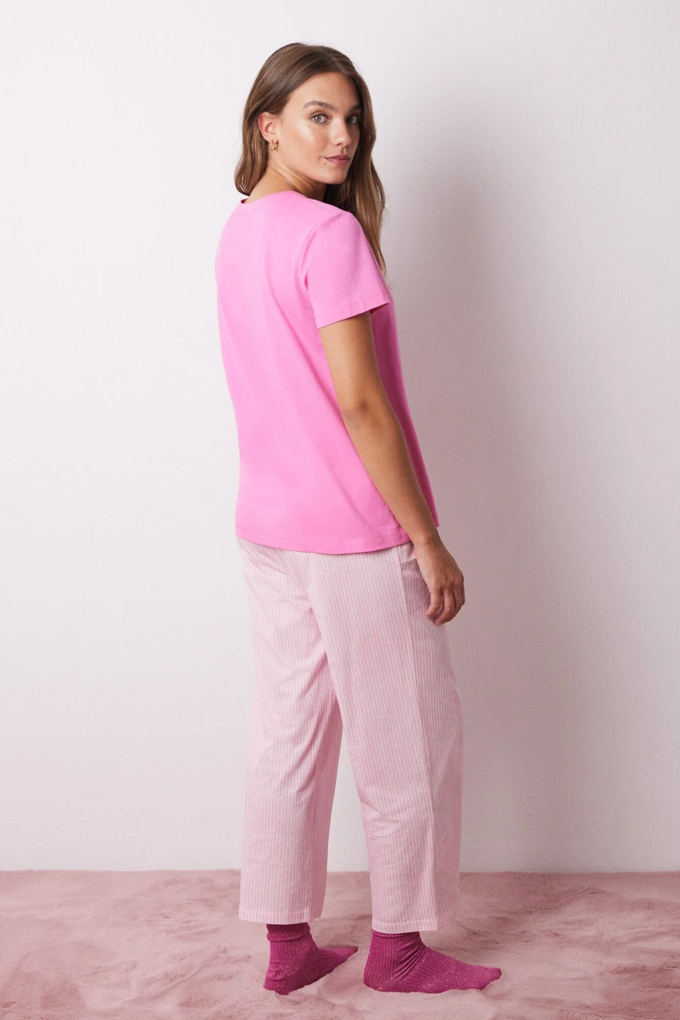 Capri pajamas 100% cotton pink striped - Image 6