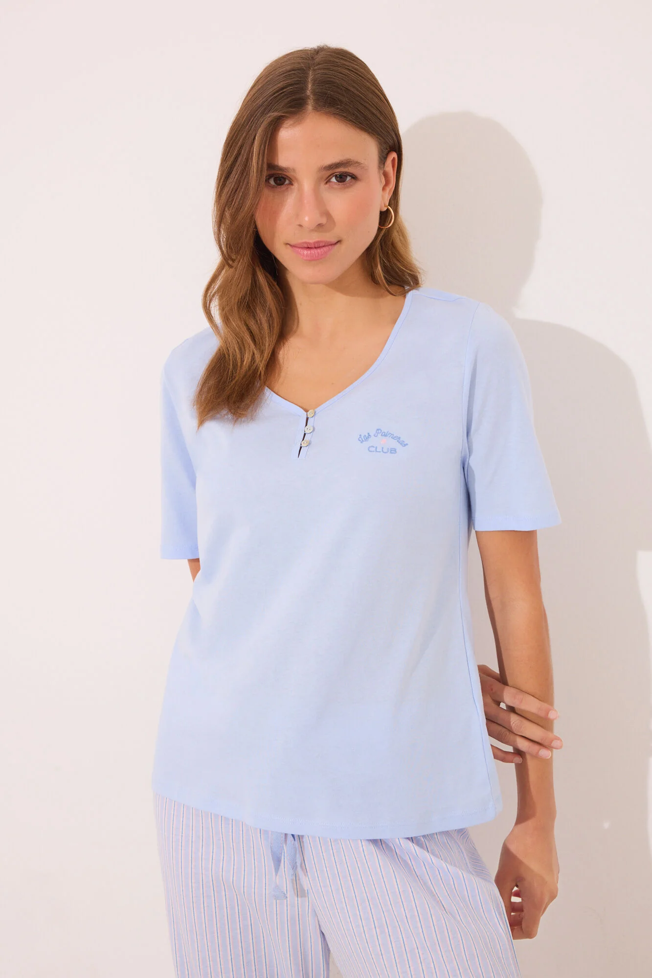 Capri pyjamas 100% cotton blue striped - Image 3