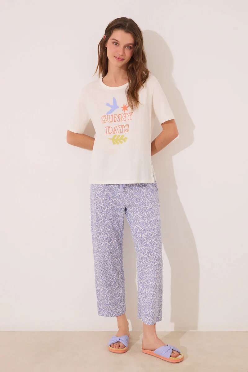 Capri pyjamas 100% cotton white flowers - Image 2