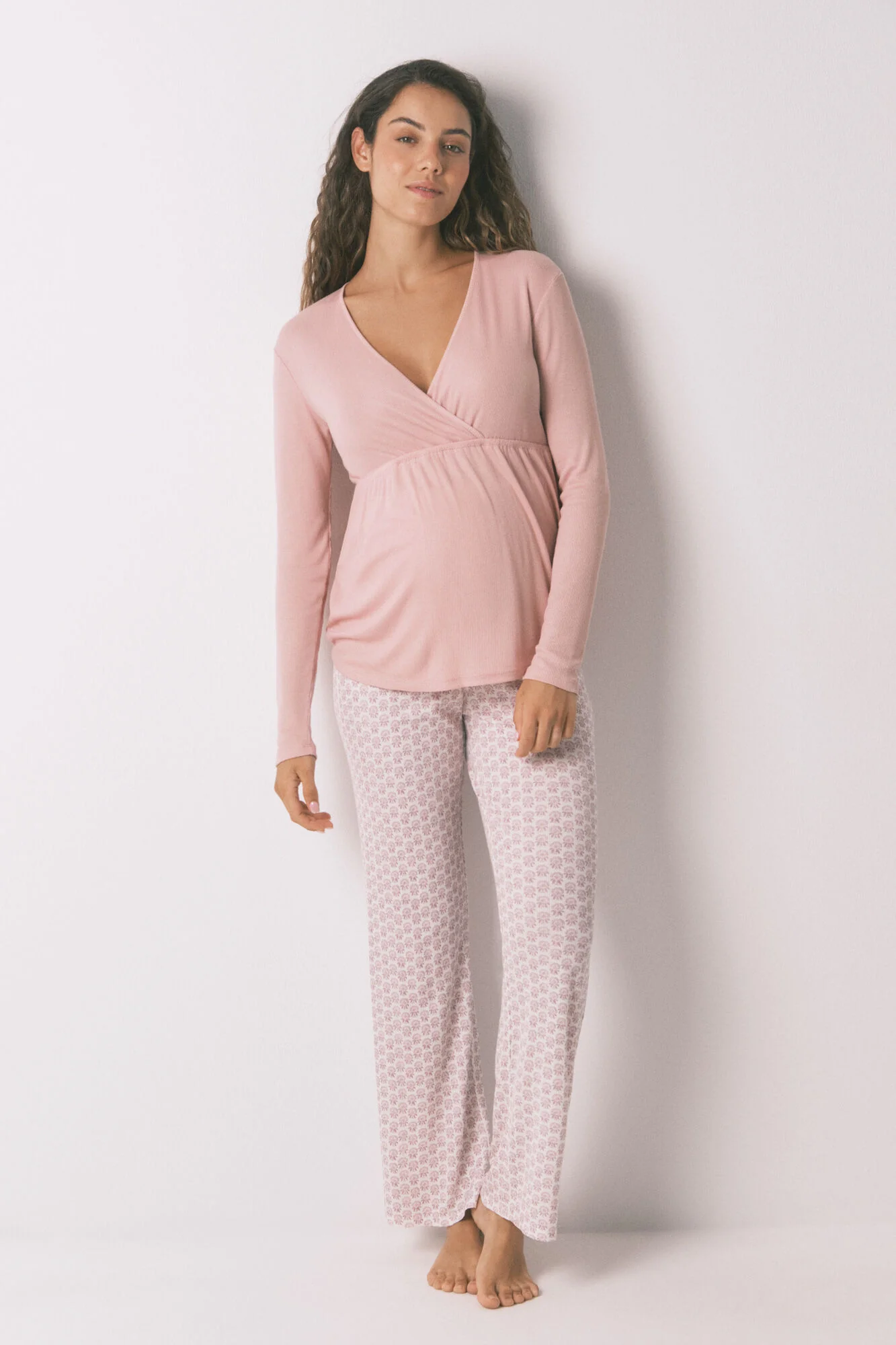 Capri pyjamas "maternity" pink ribbed technique