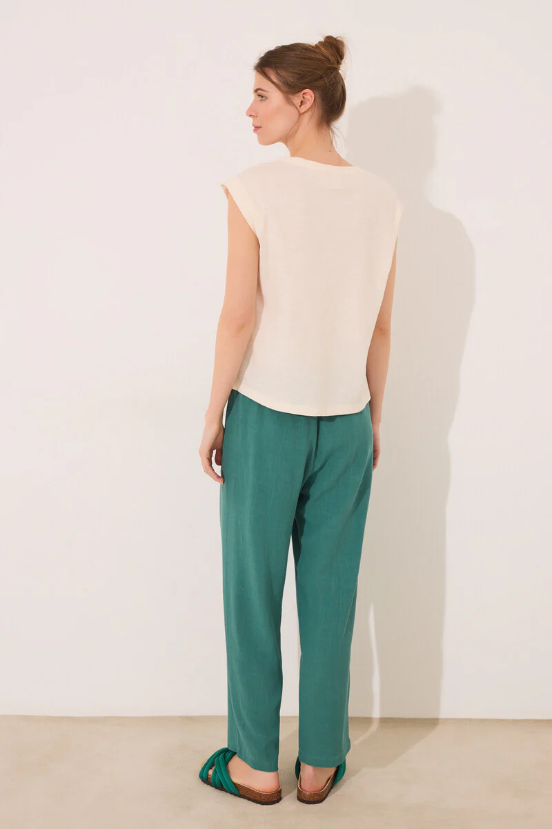 Capri trouser linen and green viscose - Image 2