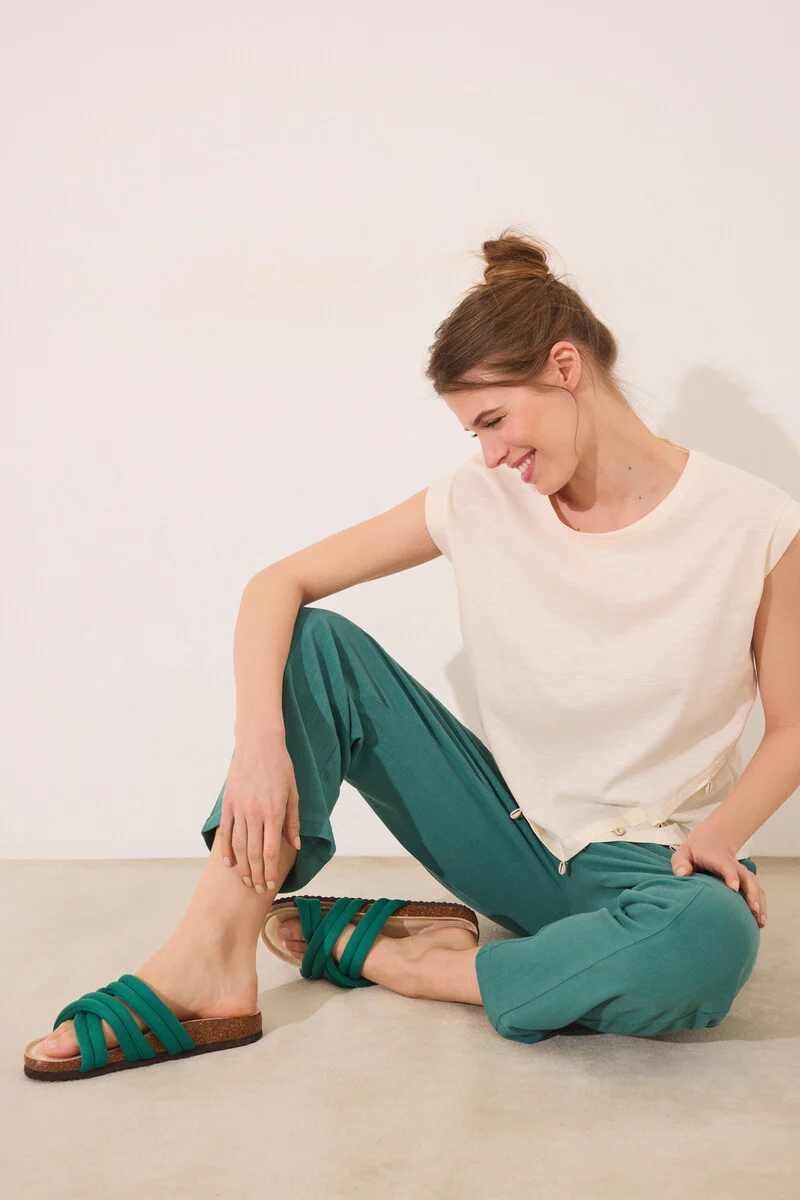 Capri trouser linen and green viscose - Image 3