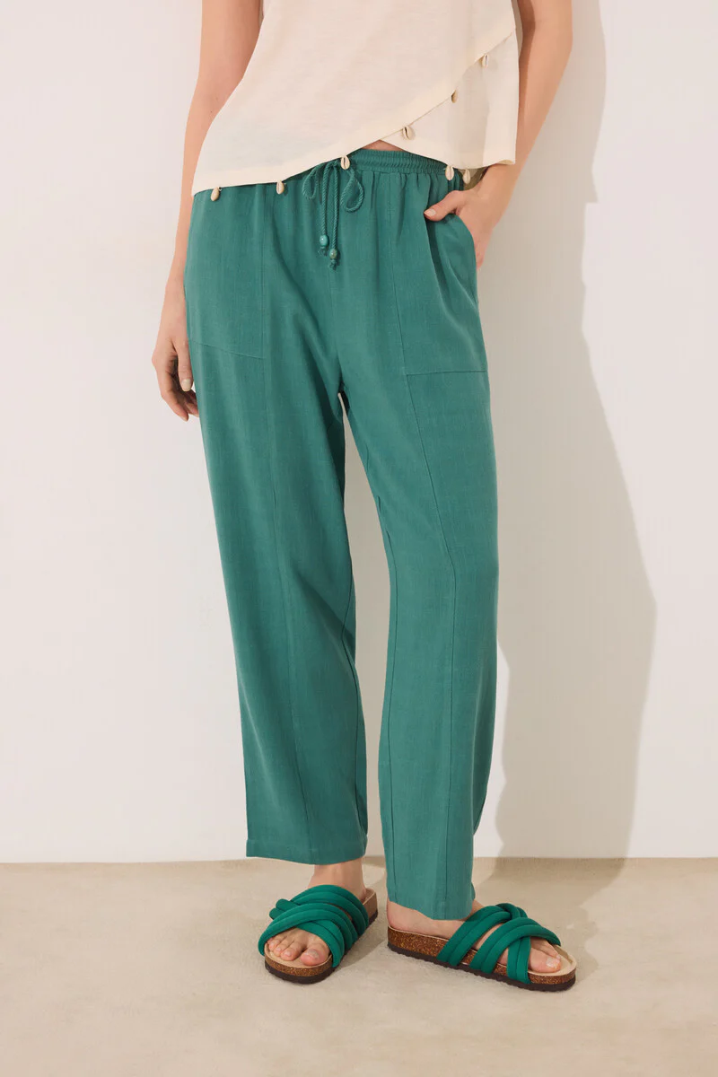 Capri trouser linen and green viscose - Image 4