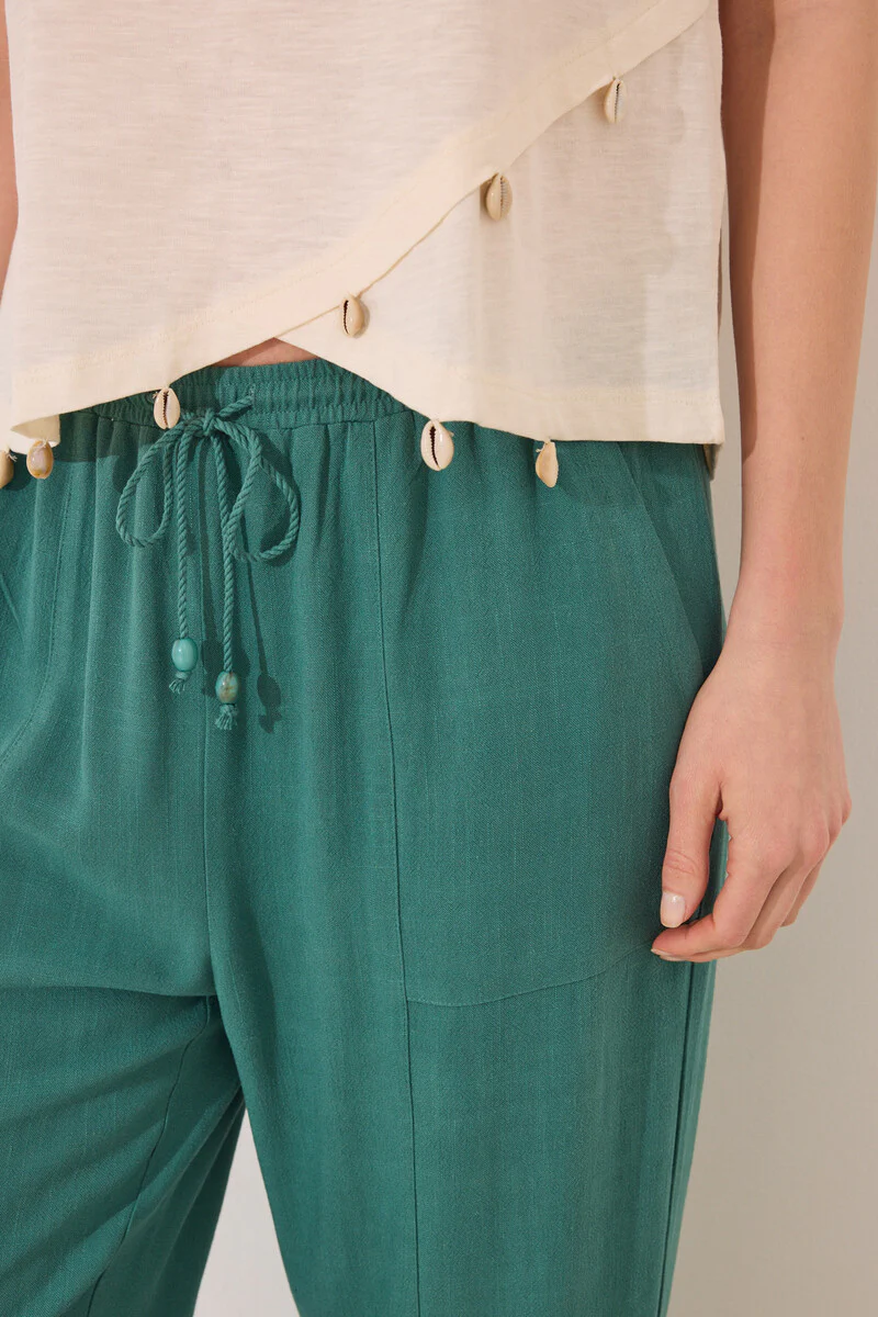 Capri trouser linen and green viscose - Image 5