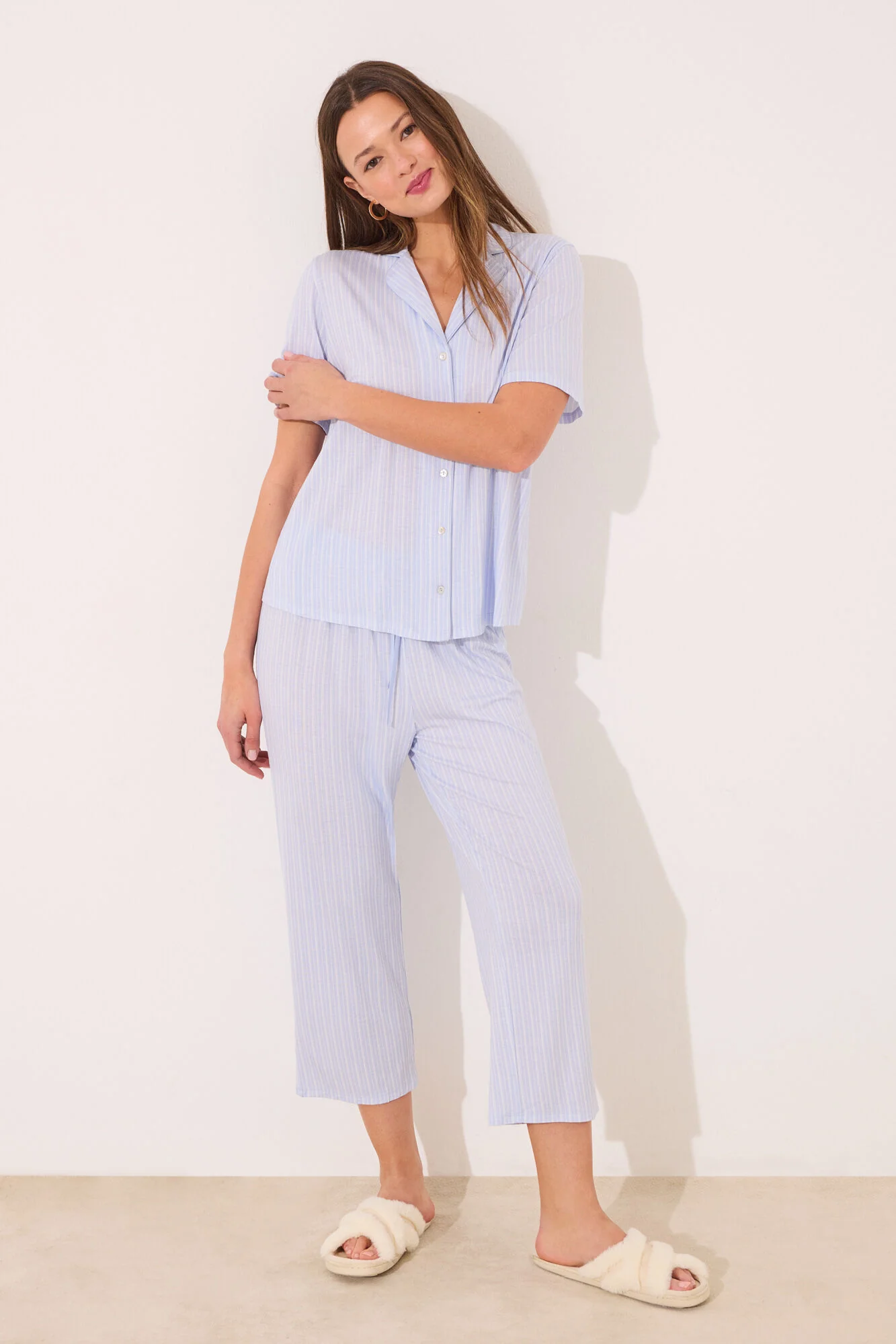 Capri Viscose Blue Striped Classic Pyjamas - Image 2