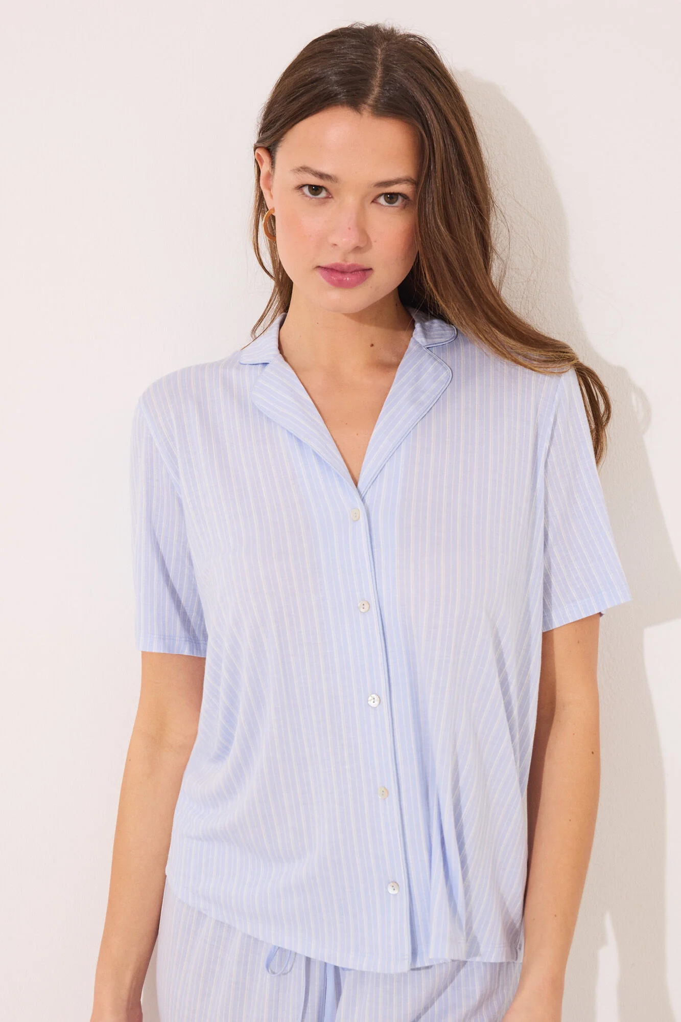 Capri Viscose Blue Striped Classic Pyjamas - Image 5