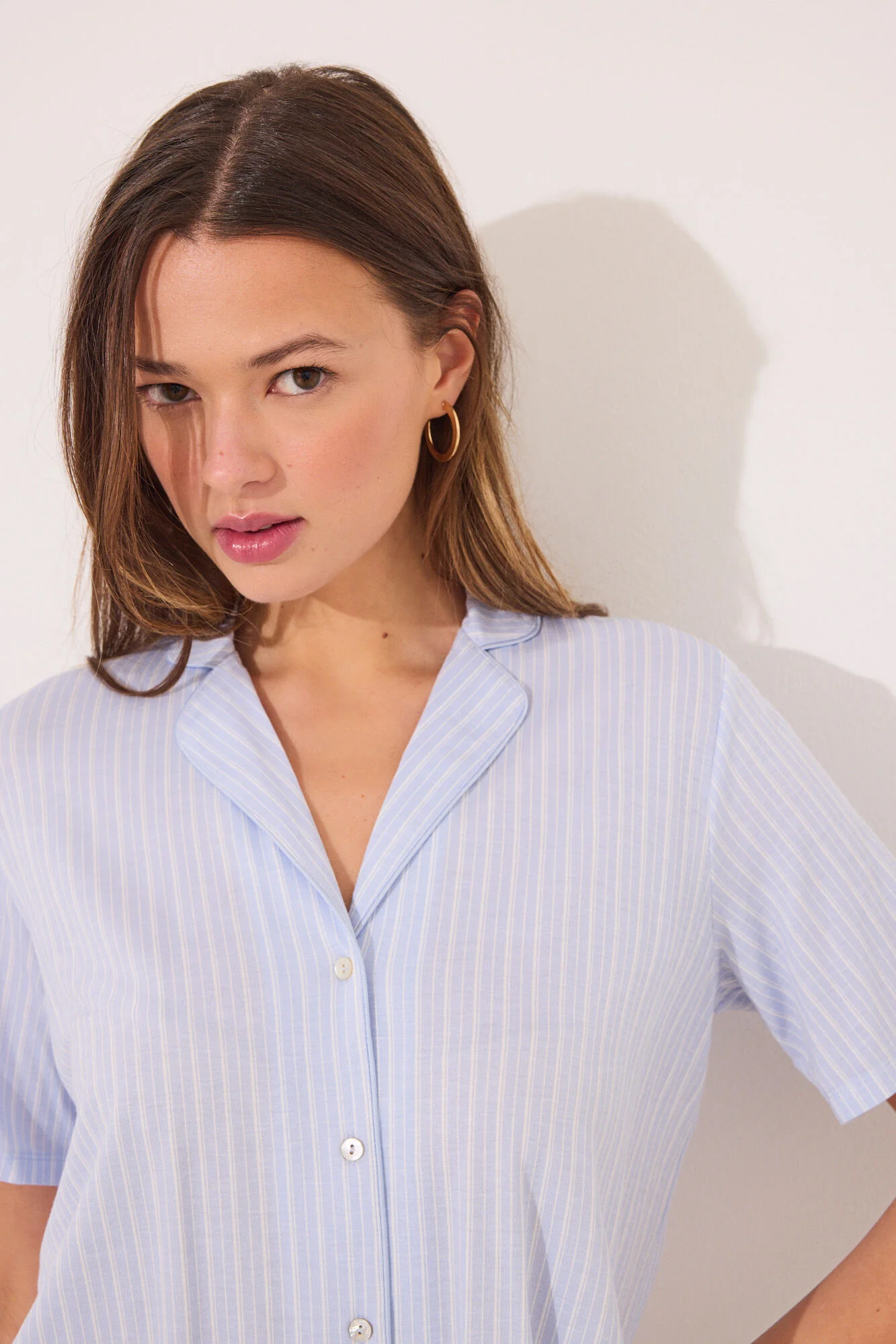 Capri Viscose Blue Striped Classic Pyjamas - Image 6