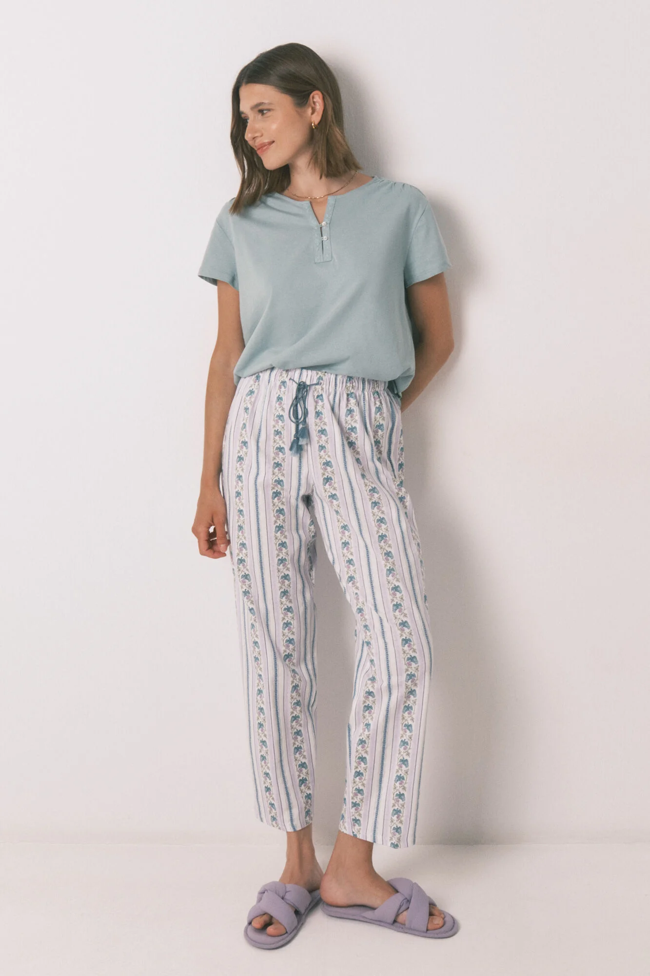 Carrot long trouser 100% cotton borders
